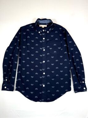 HOPE & HENRY Boy Bicycle Print Button Down Shirt L Organic Cotton Preppy Classic